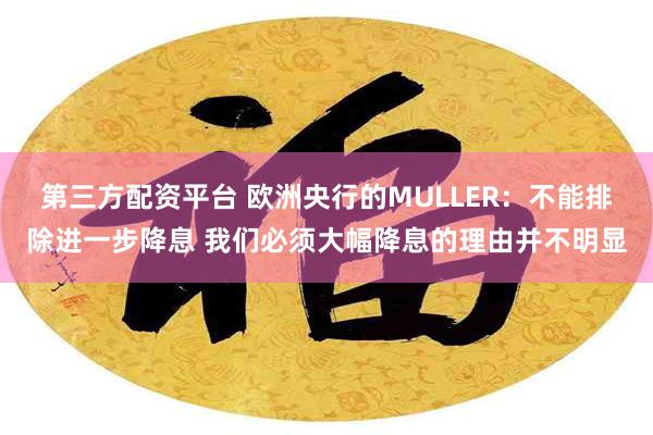 第三方配资平台 欧洲央行的MULLER：不能排除进一步降息 我们必须大幅降息的理由并不明显